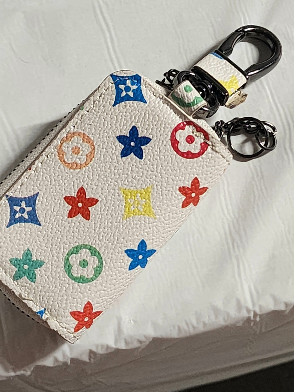 White Multicolor Monogram Key Pouch